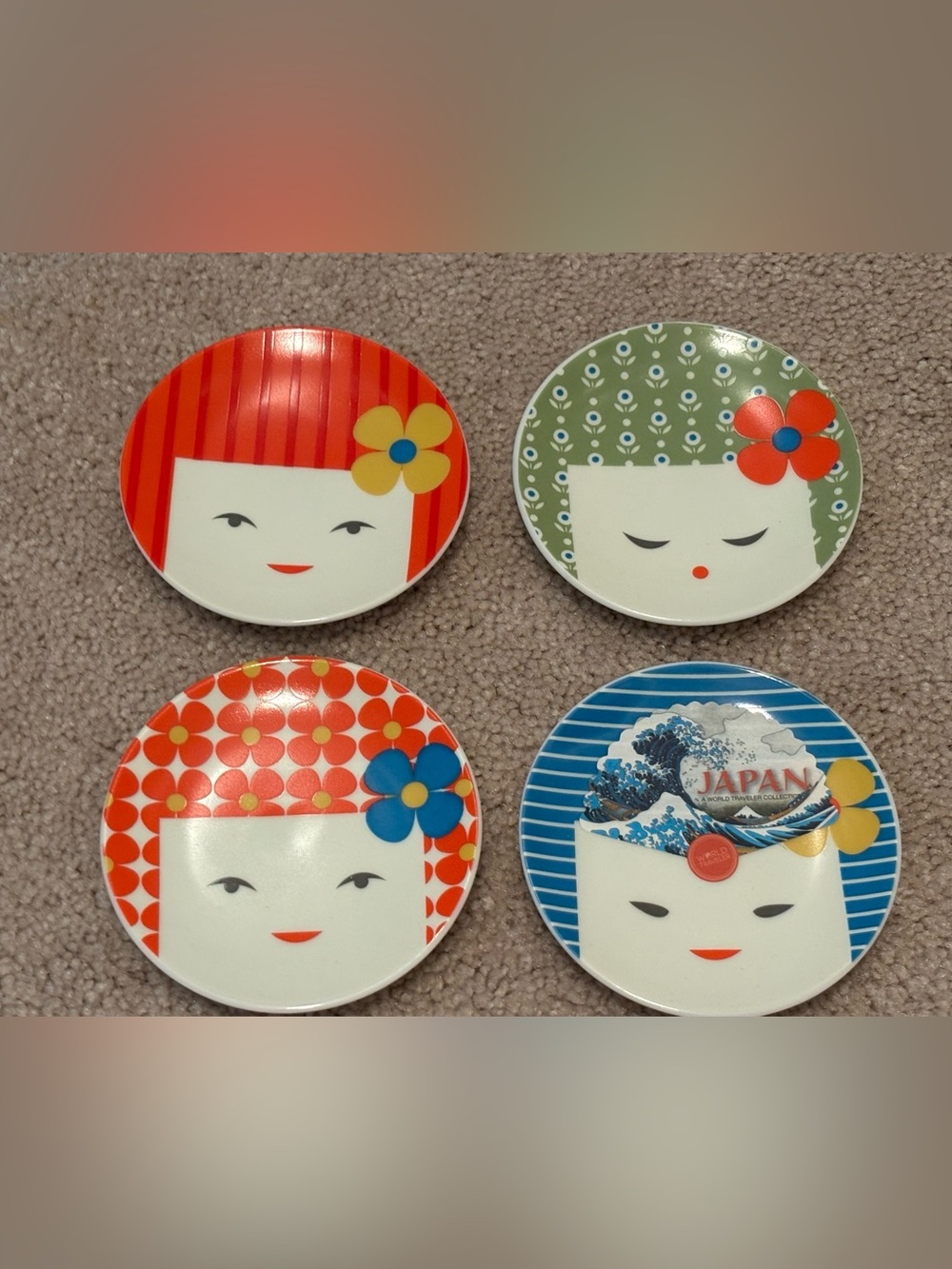 Jewel Japanese Geisha Mini Plate Set Kokeshi Tableware Porcelain Hand Painted